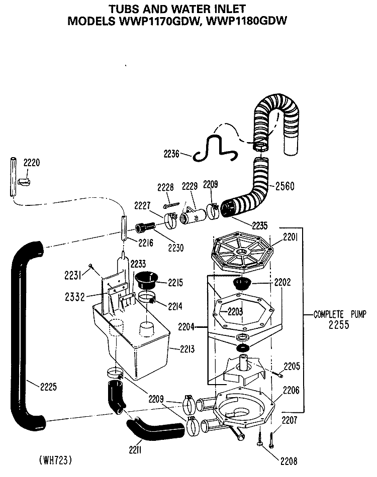 TUBS AND WATER INLET Diagram and Parts List for WWP1180GDW  General Electric Washer