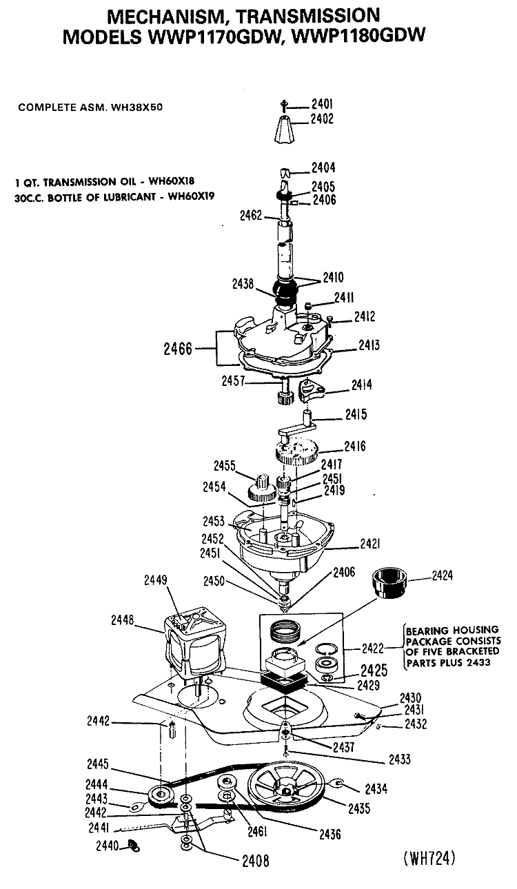 MECHANISM, TRANSMISSION Diagram and Parts List for WWP1180GDW  General Electric Washer