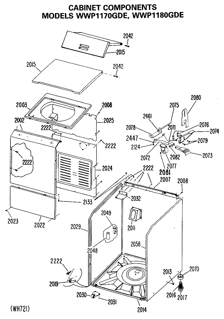 CABINET COMPONENTS Diagram and Parts List for WWP1180GDE  General Electric Washer