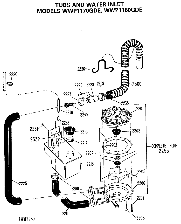 TUBS AND WATER INLET Diagram and Parts List for WWP1180GDE  General Electric Washer