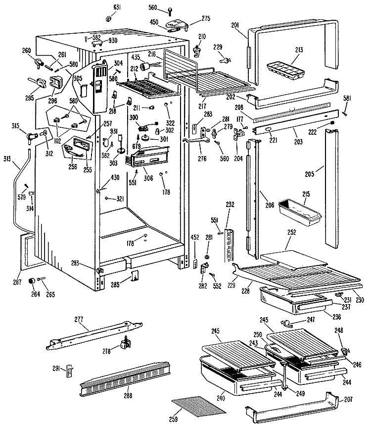 Section Diagram and Parts List for MTFP14ELB  General Electric Refrigerator