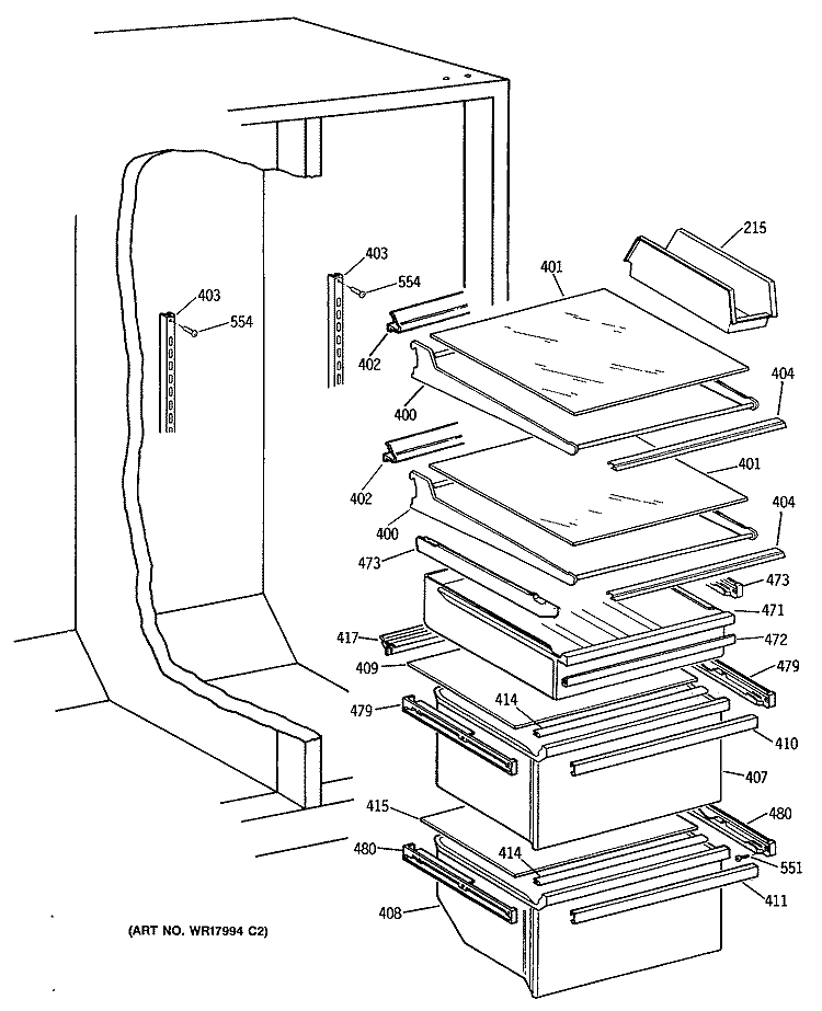 Section Diagram and Parts List for MSG27DHSBWH  General Electric Refrigerator