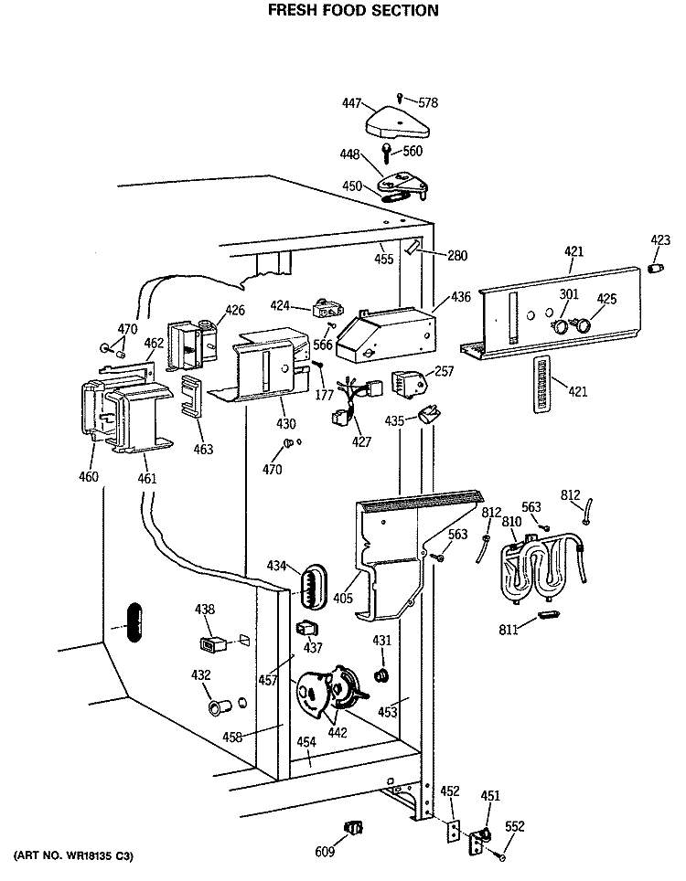 FRESH FOOD SECTION Diagram and Parts List for MSG27DHSAWH  General Electric Refrigerator