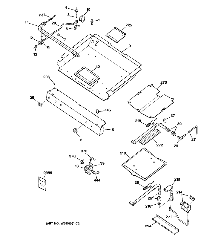 BURNER PARTS Diagram and Parts List for JGBP30GEV1AD  General Electric Range
