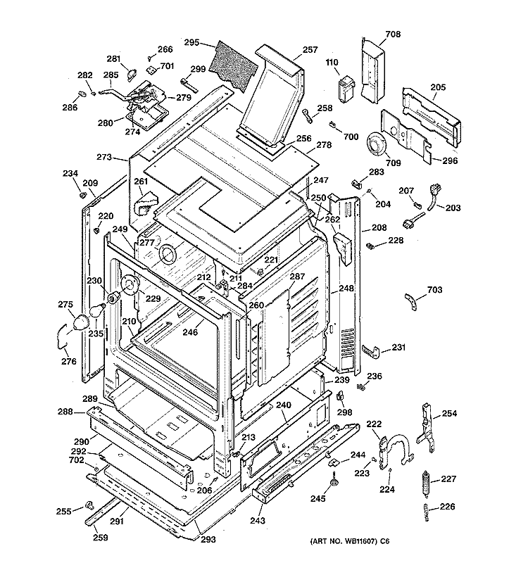 BODY PARTS Diagram and Parts List for JGBP30GEV1AD  General Electric Range