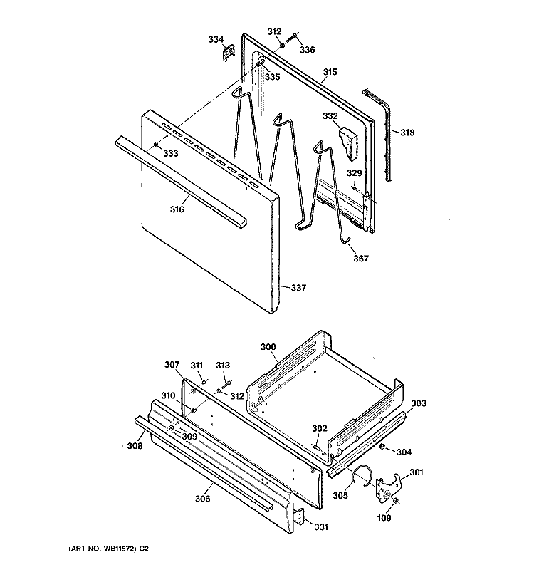 DOOR & DRAWER PARTS Diagram and Parts List for JGBS04PEW2AD  General Electric Range