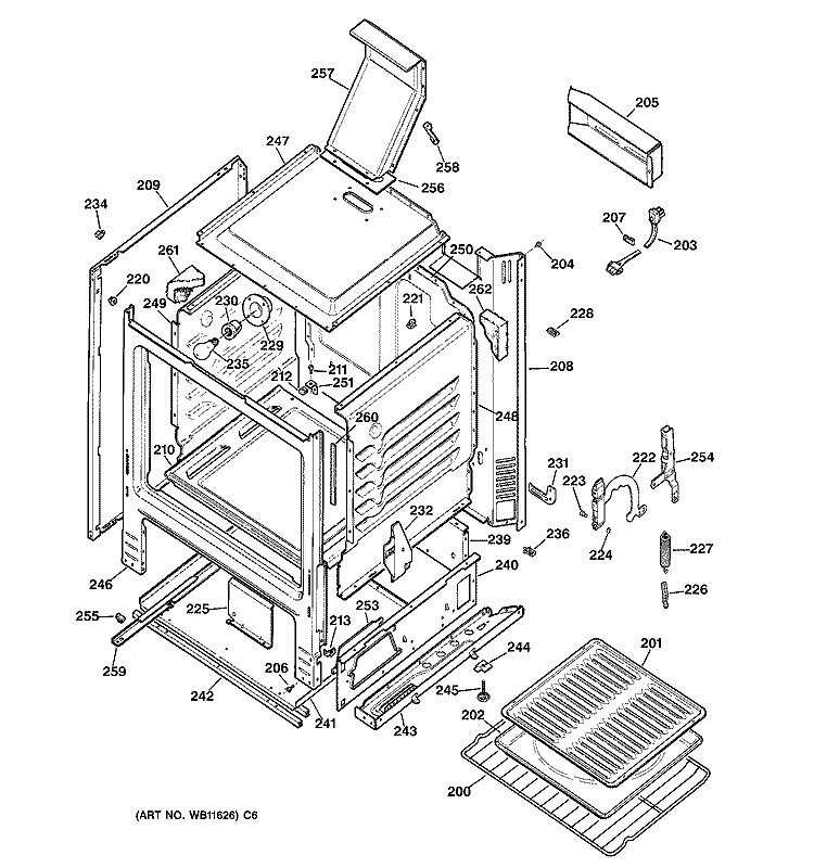 BODY PARTS Diagram and Parts List for JGBS23DEW2AD  General Electric Range