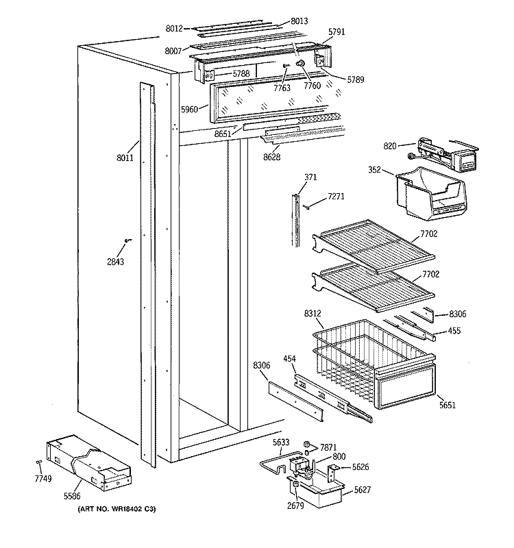 FREEZER SECTION Diagram and Parts List for ZIS36NWA  General Electric Refrigerator