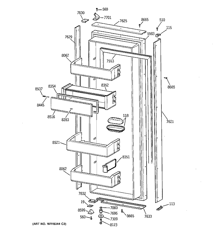 FRESH FOOD DOOR Diagram and Parts List for ZIS36NYA  General Electric Refrigerator