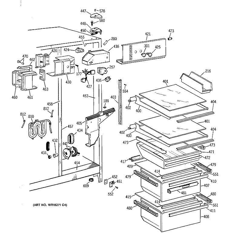 FRESH FOOD SECTION Diagram and Parts List for TFZ22JRYDWW  General Electric Refrigerator