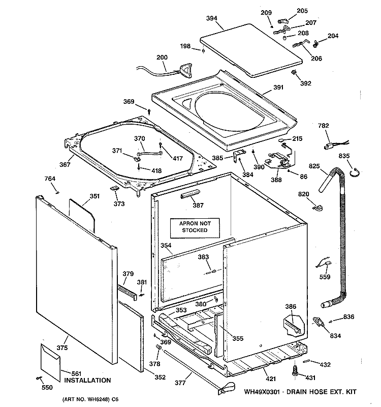 CABINET, COVER & FRONT PANEL Diagram and Parts List for WPSQ4160T6AA  General Electric Washer