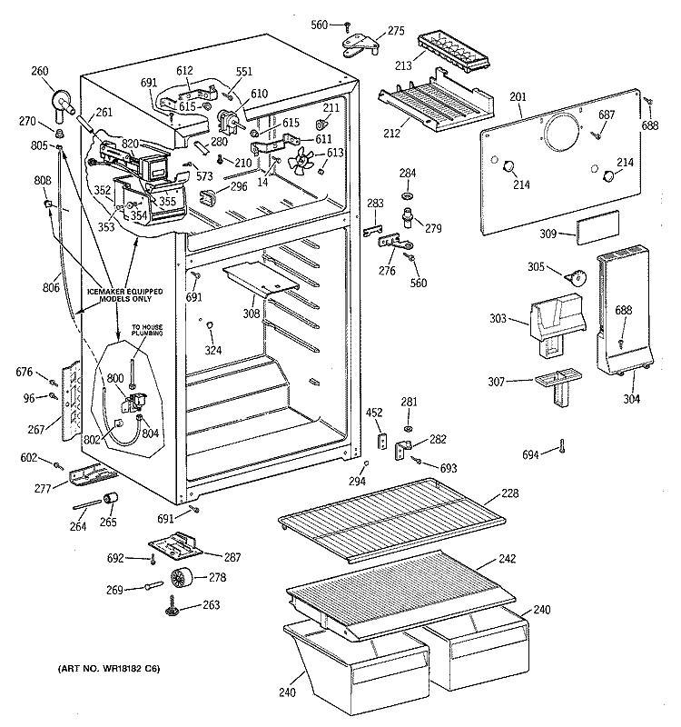 CABINET Diagram and Parts List for TBX16SAZERWH  General Electric Refrigerator