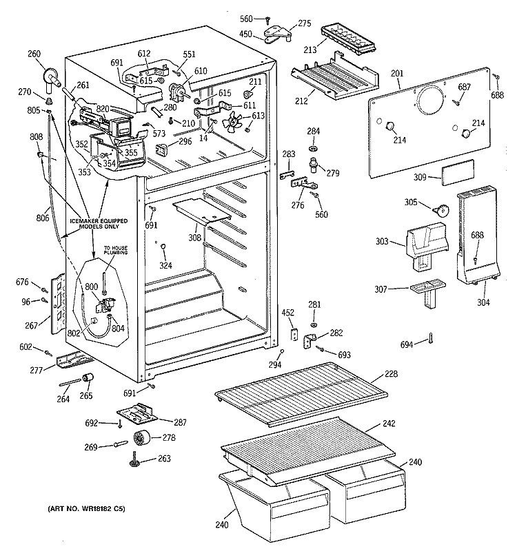 CABINET Diagram and Parts List for TBX14SAZELAD  General Electric Refrigerator