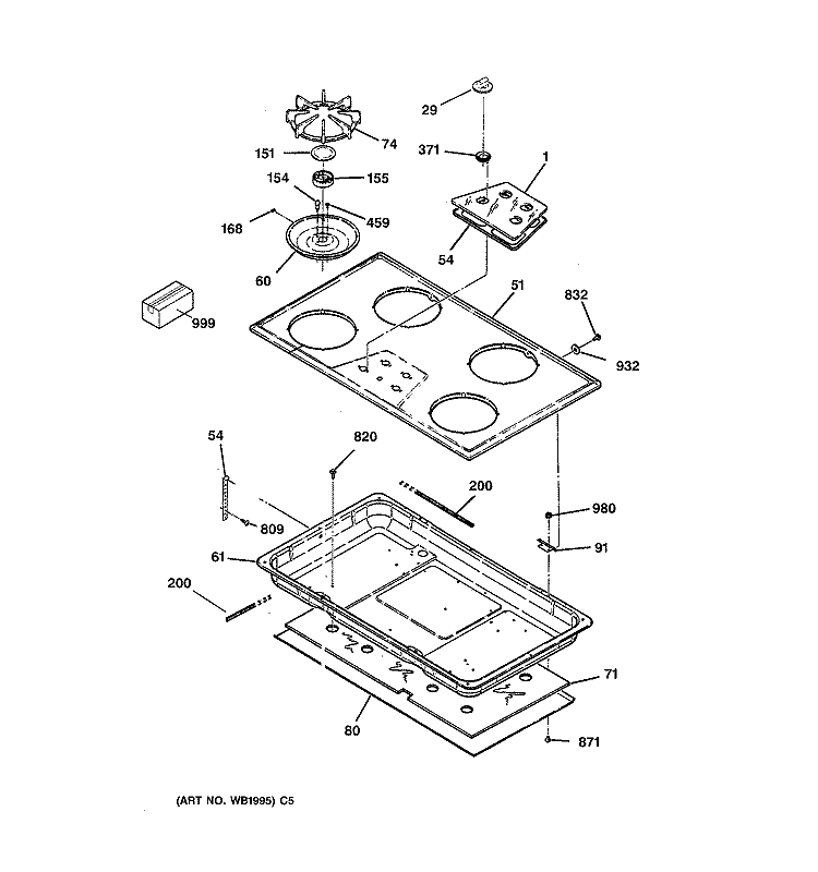 COOKTOP Diagram and Parts List for JGP626AEV2AA  General Electric Cooktop