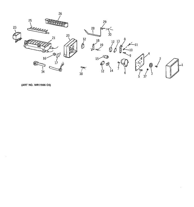 ICEMAKER WR30X0318 Diagram and Parts List for CTX16CAYDRWH  Hotpoint Refrigerator