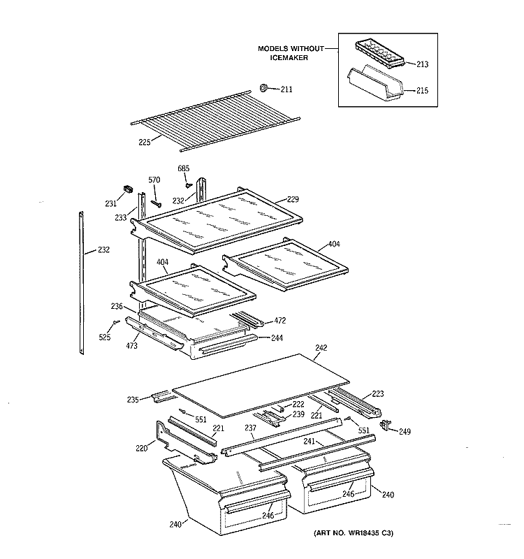 SHELF PARTS Diagram and Parts List for MTX21GABBRWW  General Electric Refrigerator