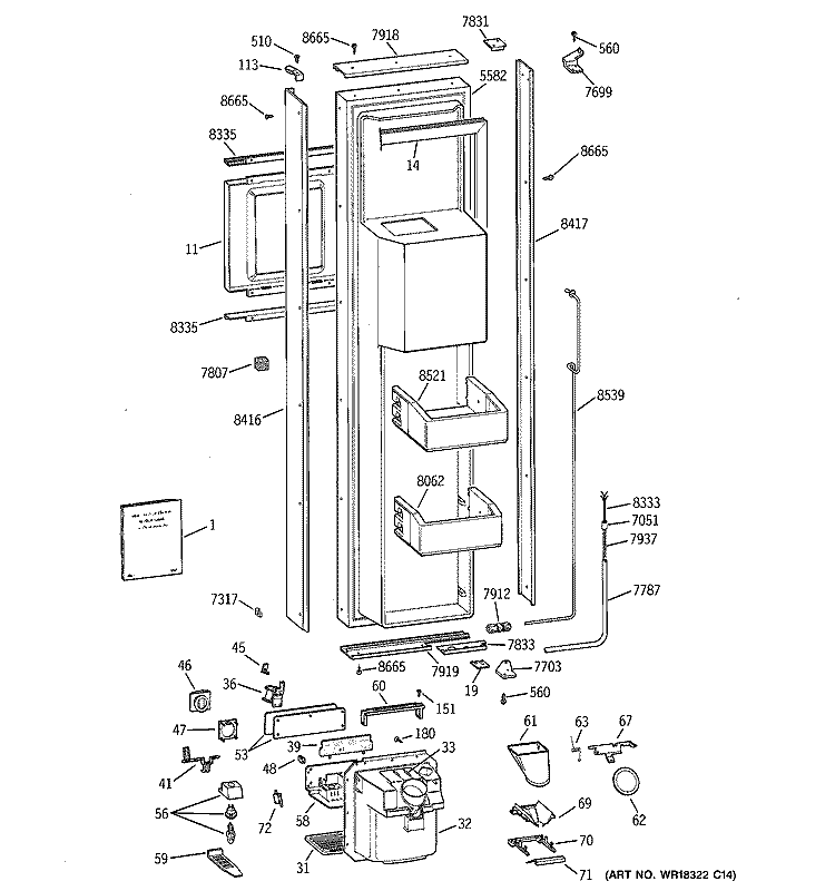 FREEZER DOOR Diagram and Parts List for ZISB48DYB  General Electric Refrigerator