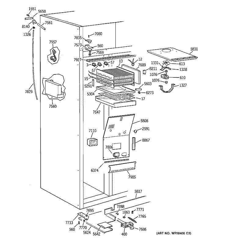 FREEZER SECTION Diagram and Parts List for ZISB48DYB  General Electric Refrigerator