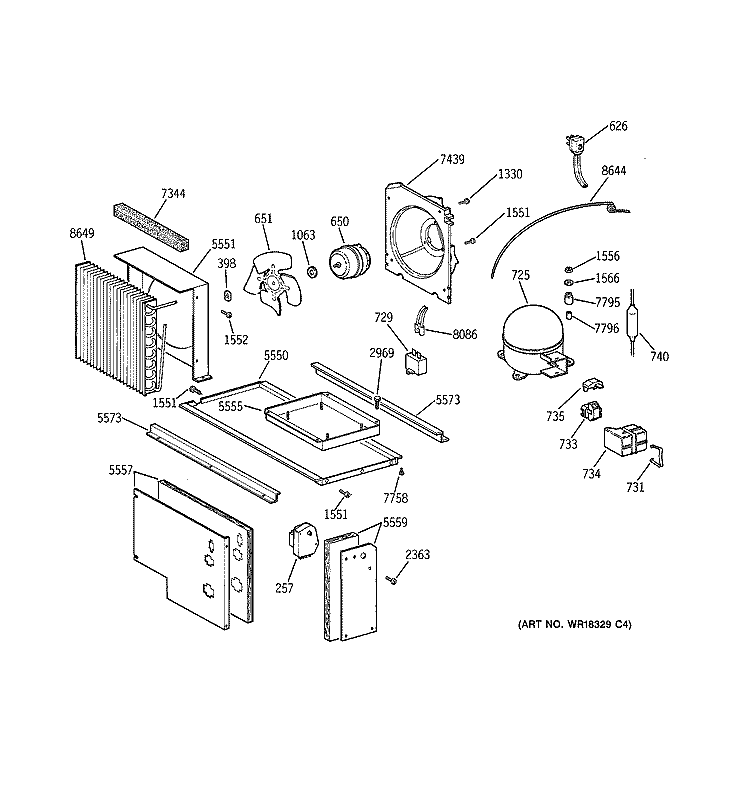 UNIT PARTS Diagram and Parts List for ZISB48DYB  General Electric Refrigerator
