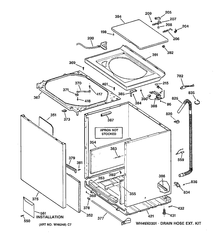 CABINET, COVER & FRONT PANEL Diagram and Parts List for WPSQ4160T7AA  General Electric Washer