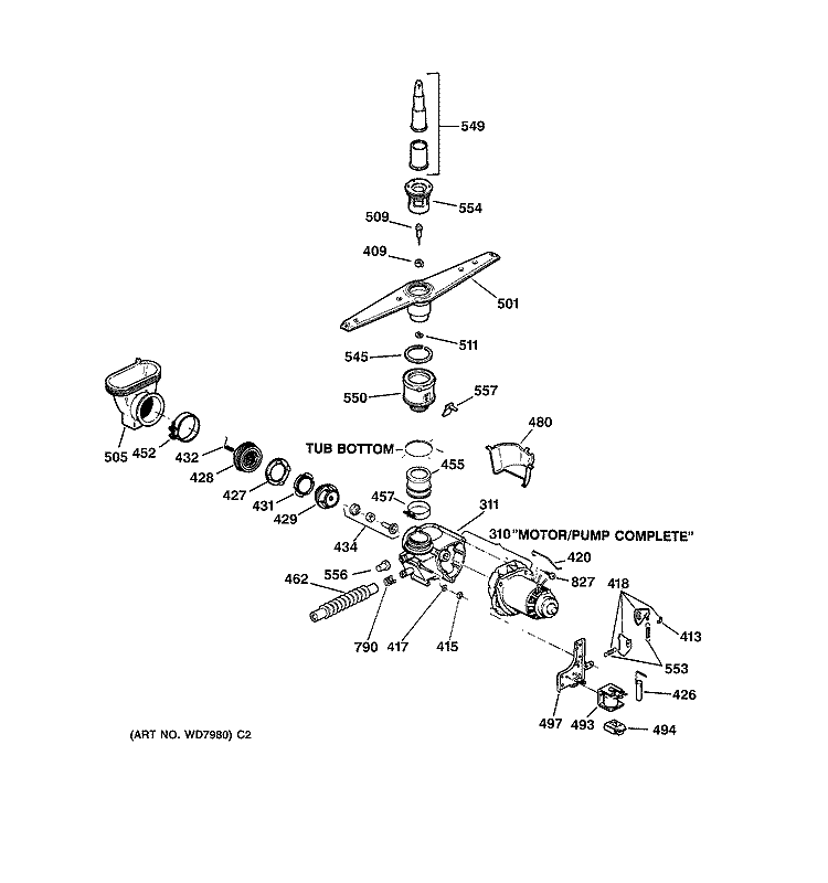 MOTOR - PUMP MECHANISM Diagram and Parts List for HDA180XX02WW  Hotpoint Dishwasher