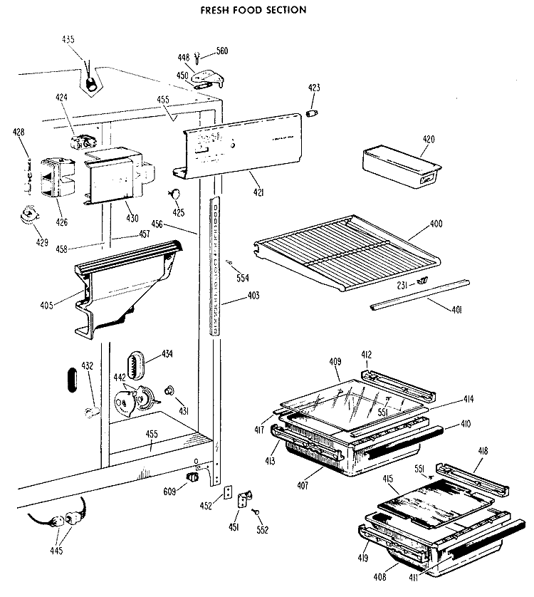 FRESH FOOD SECTION Diagram and Parts List for TFF20DCC  General Electric Refrigerator