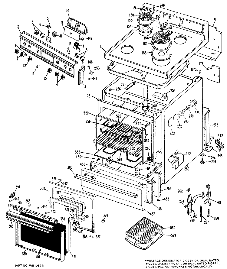 Section Diagram and Parts List for JBC16G*J2  General Electric Range