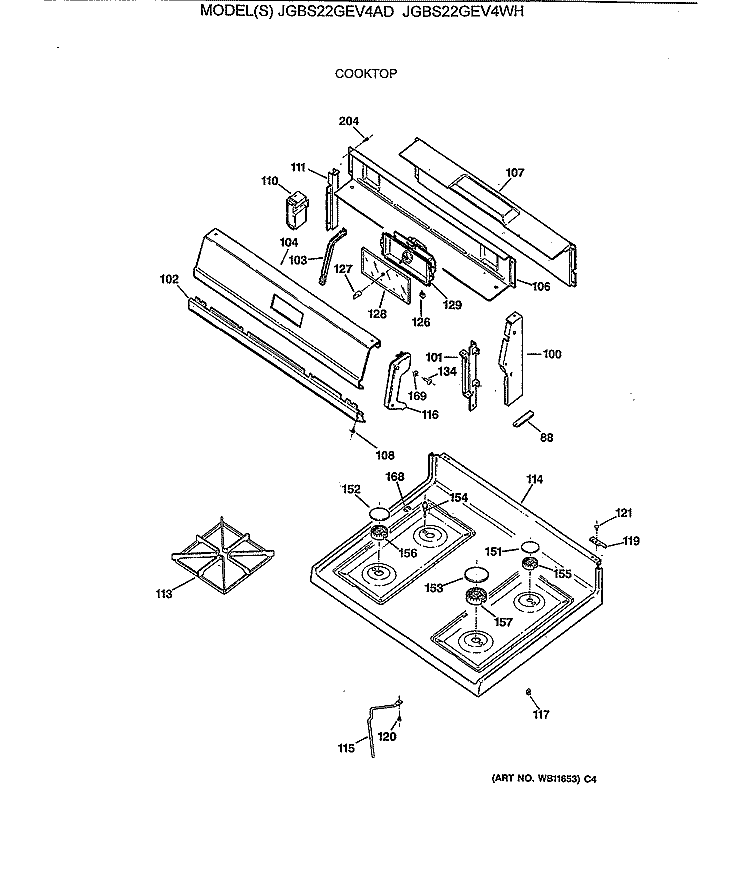 COOKTOP Diagram and Parts List for JGBS22GEV4AD  General Electric Range