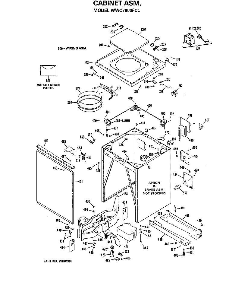 CABINET ASM. Diagram and Parts List for WWC7000FCL  General Electric Washer