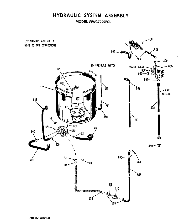 HYDRAULIC SYSTEM ASSEMBLY Diagram and Parts List for WWC7000FCL  General Electric Washer