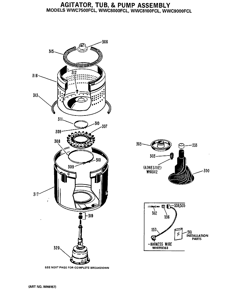 AGITATOR, TUB, & PUMP ASSEMBLY Diagram and Parts List for WWC7500FCL  General Electric Washer