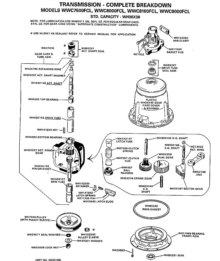 TRANSMISSION - COMPLETE BREAKDOWN Diagram and Parts List for WWC7500FCL  General Electric Washer