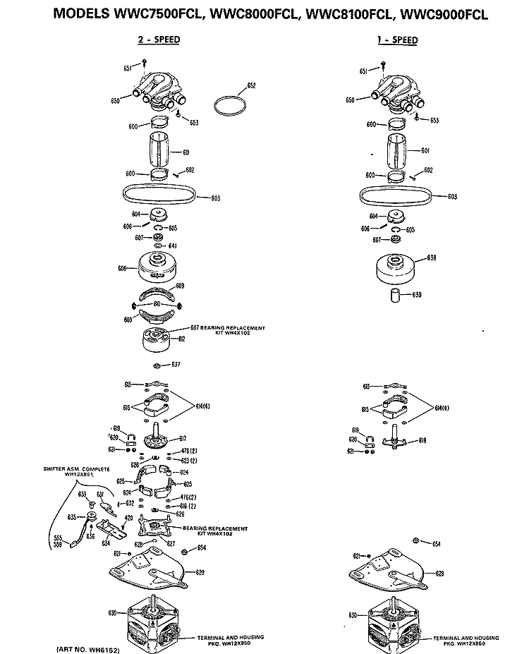 Section Diagram and Parts List for WWC7500FCL  General Electric Washer