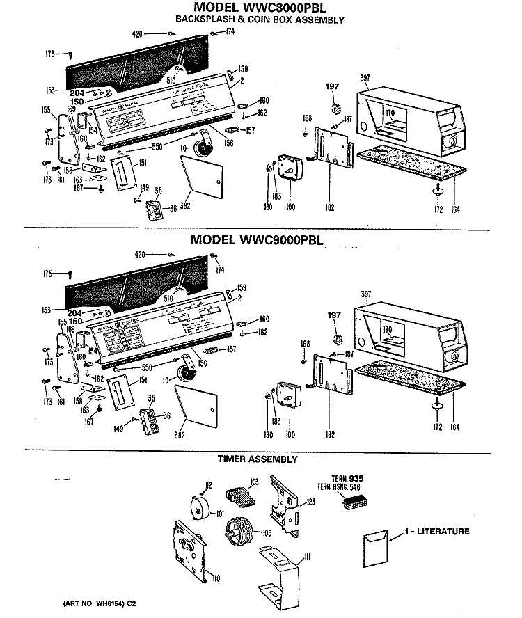 BACKSPLASH & COIN BOX ASSEMBLY Diagram and Parts List for WWC8000PBL  General Electric Washer