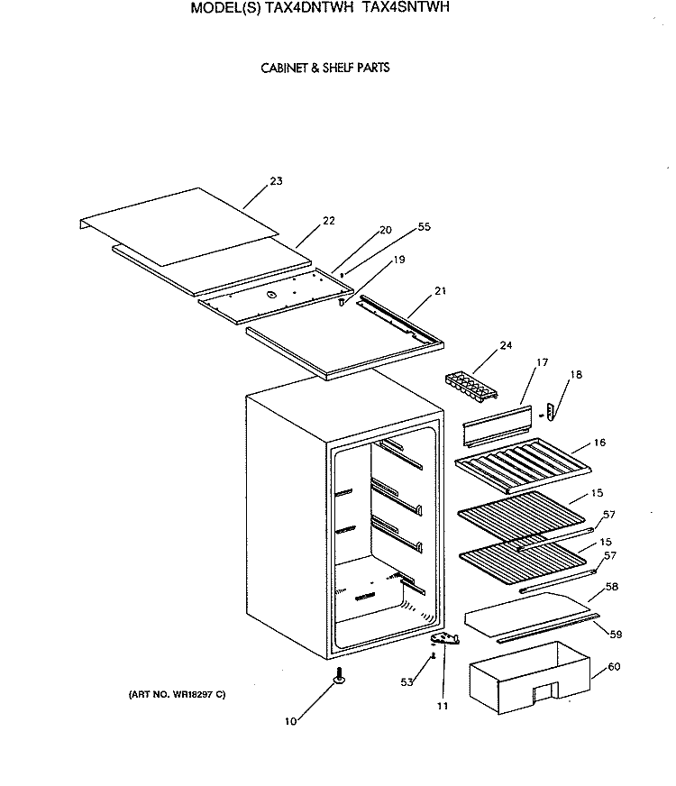 CABINET & SHELF PARTS Diagram and Parts List for TAX4DNTWH  General Electric Refrigerator