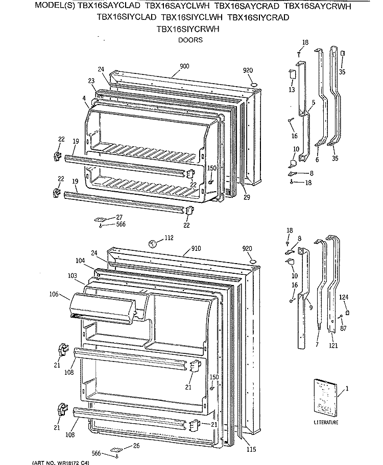 DOORS Diagram and Parts List for TBX16SIYCRAD  General Electric Refrigerator