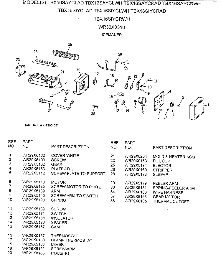 WR30X0318 Diagram and Parts List for TBX16SIYCRAD  General Electric Refrigerator