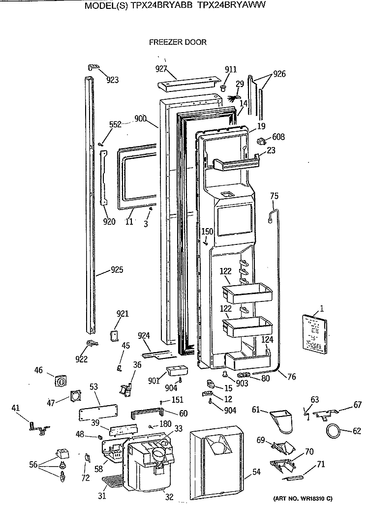 FREEZER DOOR Diagram and Parts List for TPX24BRYABB  General Electric Refrigerator