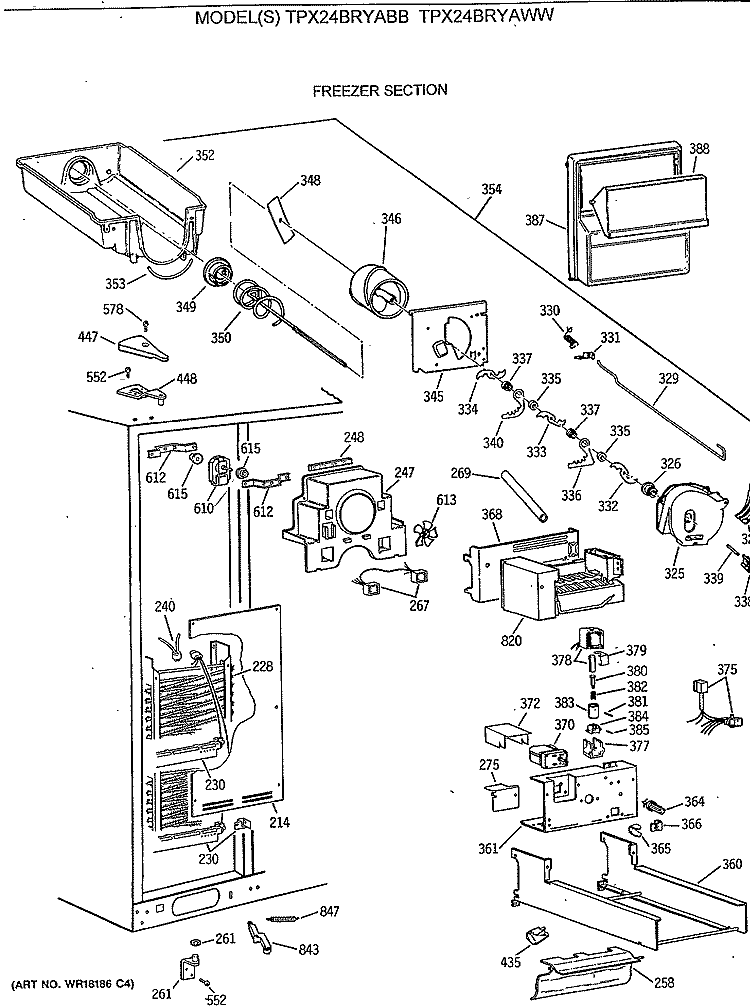 FREEZER SECTION Diagram and Parts List for TPX24BRYABB  General Electric Refrigerator