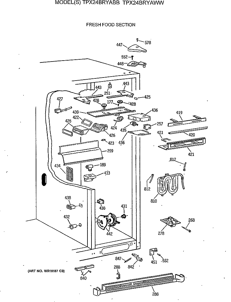 FRESH FOOD SECTION Diagram and Parts List for TPX24BRYABB  General Electric Refrigerator