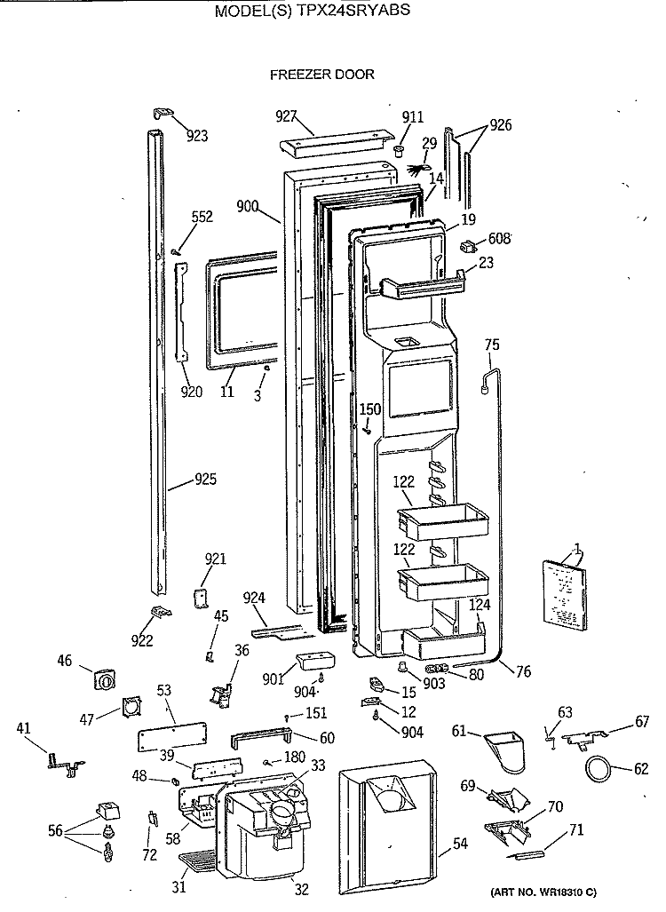 FREEZER DOOR Diagram and Parts List for TPX24SRYABS  General Electric Refrigerator