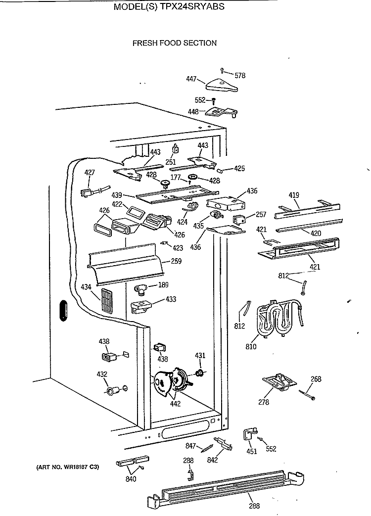 FRESH FOOD SECTION Diagram and Parts List for TPX24SRYABS  General Electric Refrigerator