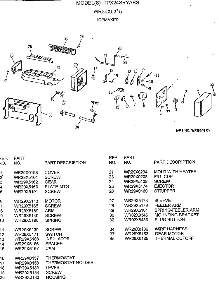 ICEMAKER Diagram and Parts List for TPX24SRYABS  General Electric Refrigerator