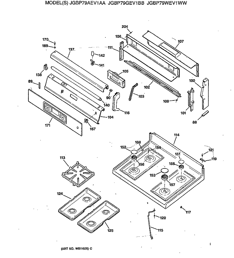 Section Diagram and Parts List for JGBP79AEV1AA  General Electric Range