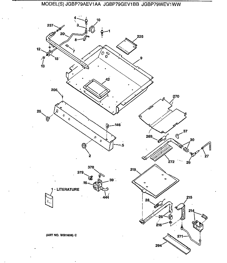 Section Diagram and Parts List for JGBP79AEV1AA  General Electric Range