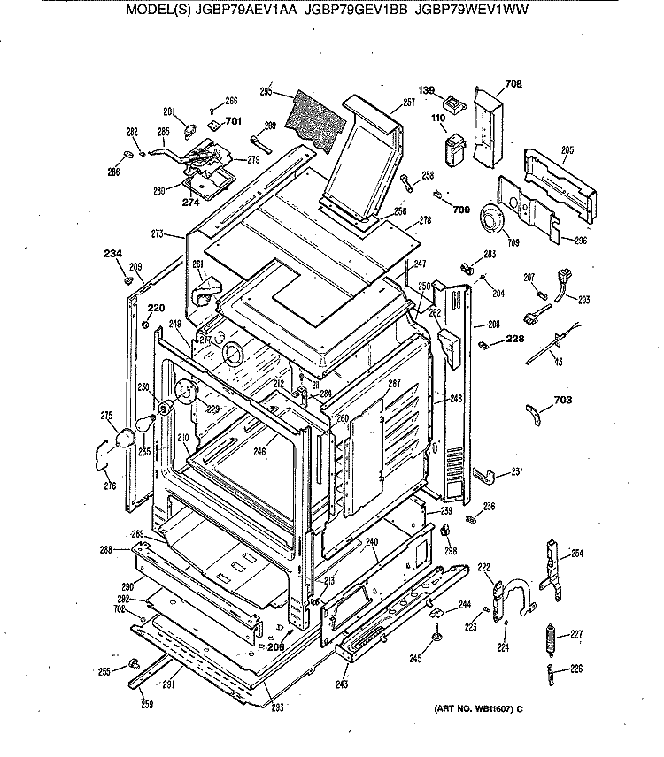 Section Diagram and Parts List for JGBP79AEV1AA  General Electric Range