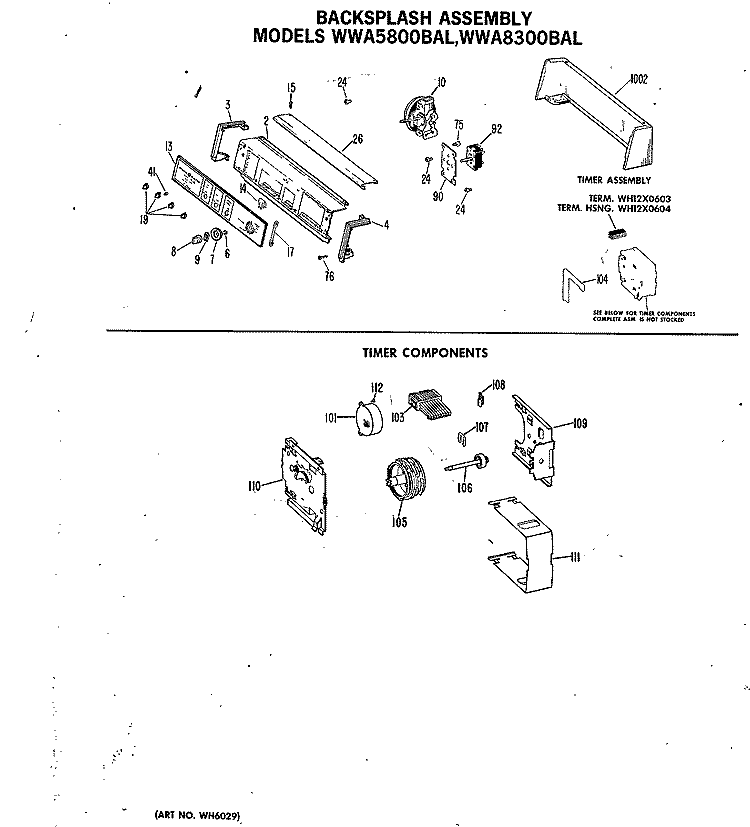 BACKSPLASH ASSEMBLY Diagram and Parts List for WWA8360BAL  General Electric Washer