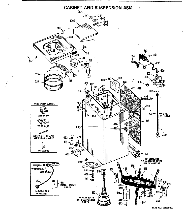 CABINET AND SUSPENSION ASM. Diagram and Parts List for WWA8360BAL  General Electric Washer