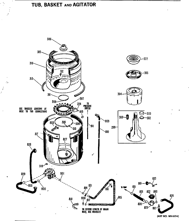 TUB, BASKET AND AGITATOR Diagram and Parts List for WWA8360BAL  General Electric Washer