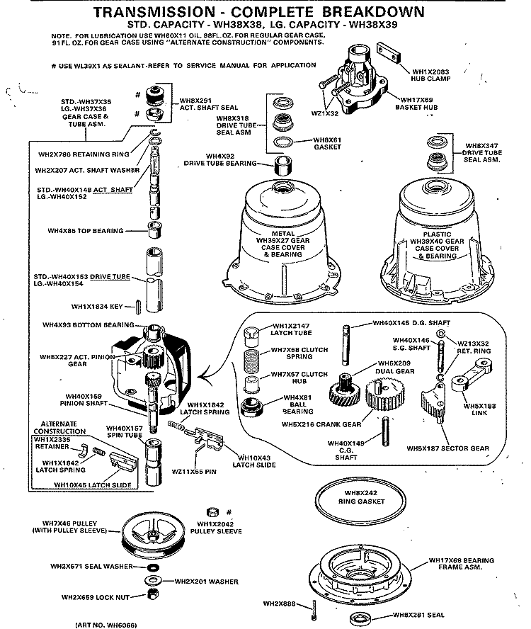 TRANSMISSION - COMPLETE BREAKDOWN Diagram and Parts List for WWA8360BAL  General Electric Washer